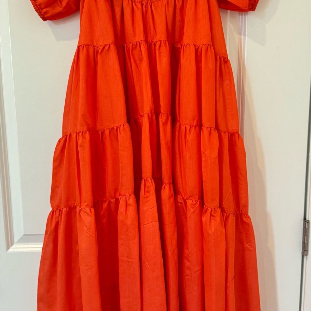 Anthropology Red/ Orange Tiered  Dress